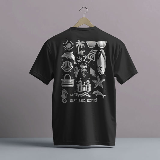 SUN SEA SAND BEACH THEMED GRAPHIC PRINT HIGH QUALITY HEAVY COTTON T-SHIRT (UNISEX)
