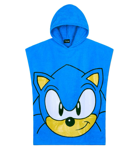 Sonic Hooded Towel - One Size Fits 7-12 Years Kids Blue Poncho with Character Print