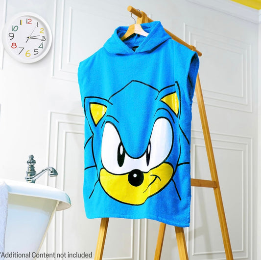 Sonic Hooded Towel - One Size Fits 7-12 Years Kids Blue Poncho with Character Print