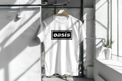 OASIS LOGO PRINT BLACK OR WHITE HIGH QUALITY HEAVY COTTON T-SHIRT (UNISEX)