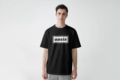 OASIS LOGO PRINT BLACK OR WHITE HIGH QUALITY HEAVY COTTON T-SHIRT (UNISEX)