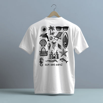 SUN SEA SAND BEACH THEMED GRAPHIC PRINT HIGH QUALITY HEAVY COTTON T-SHIRT (UNISEX)