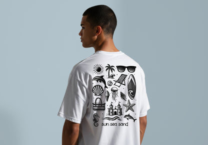 SUN SEA SAND BEACH THEMED GRAPHIC PRINT HIGH QUALITY HEAVY COTTON T-SHIRT (UNISEX)