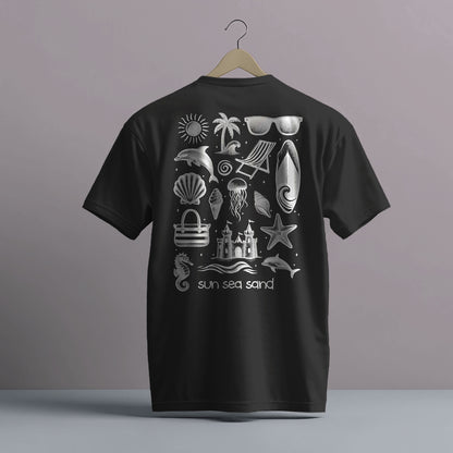 SUN SEA SAND BEACH THEMED GRAPHIC PRINT HIGH QUALITY HEAVY COTTON T-SHIRT (UNISEX)