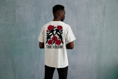 TIME TO BLOOM FLORAL GRAPHIC PRINT HIGH QUALITY HEAVY COTTON T-SHIRT (UNISEX)