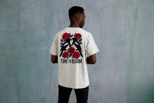 TIME TO BLOOM FLORAL GRAPHIC PRINT HIGH QUALITY HEAVY COTTON T-SHIRT (UNISEX)