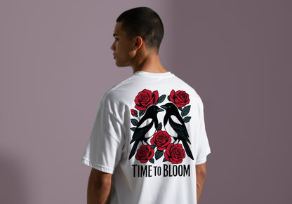 TIME TO BLOOM FLORAL GRAPHIC PRINT HIGH QUALITY HEAVY COTTON T-SHIRT (UNISEX)