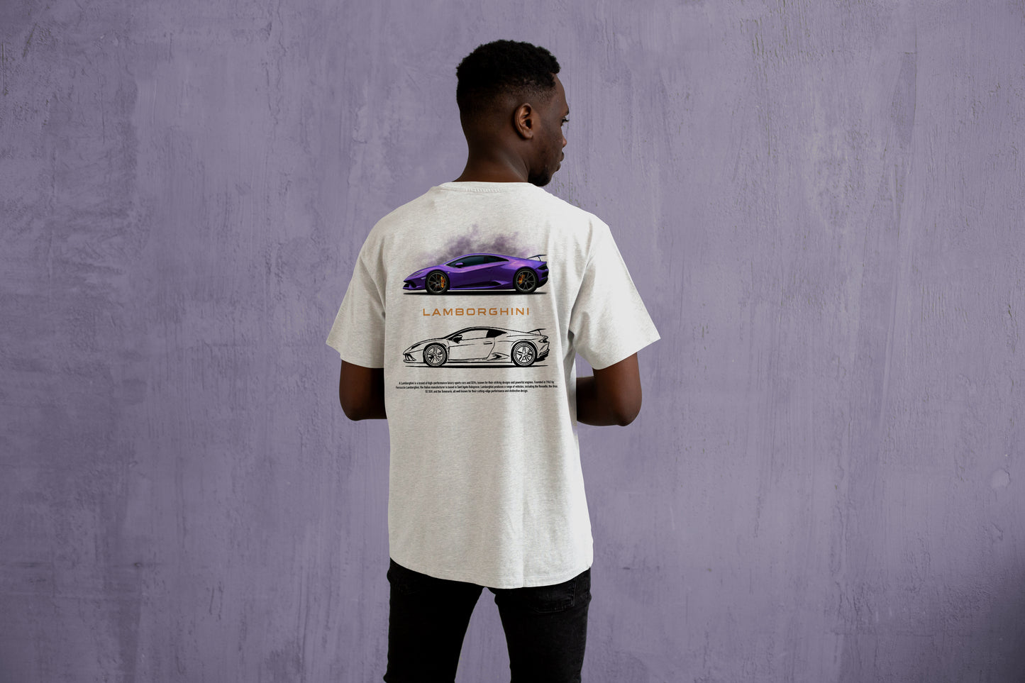 LAMBORGHINI PURPLE DESIGN CAR PRINT HIGH QUALITY HEAVY COTTON T-SHIRT (UNISEX)