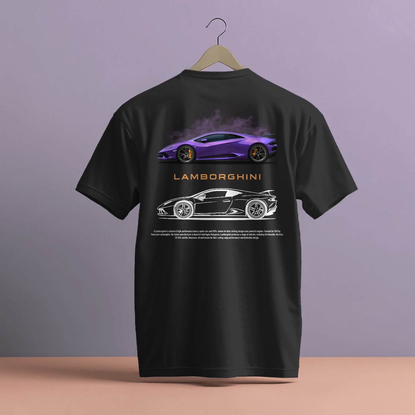 LAMBORGHINI PURPLE DESIGN CAR PRINT HIGH QUALITY HEAVY COTTON T-SHIRT (UNISEX)