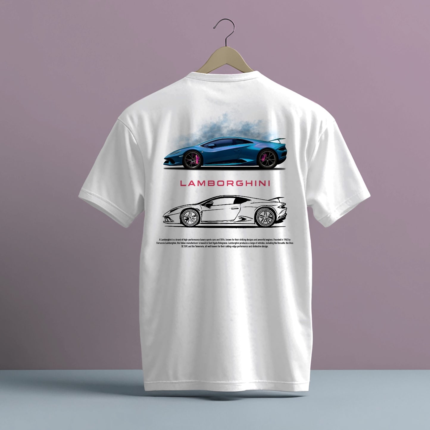 LAMBORGHINI BLUE DESIGN CAR PRINT HIGH QUALITY HEAVY COTTON T-SHIRT (UNISEX)