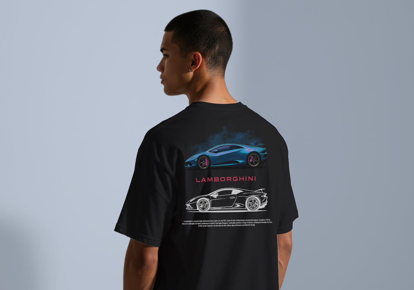 LAMBORGHINI BLUE DESIGN CAR PRINT HIGH QUALITY HEAVY COTTON T-SHIRT (UNISEX)
