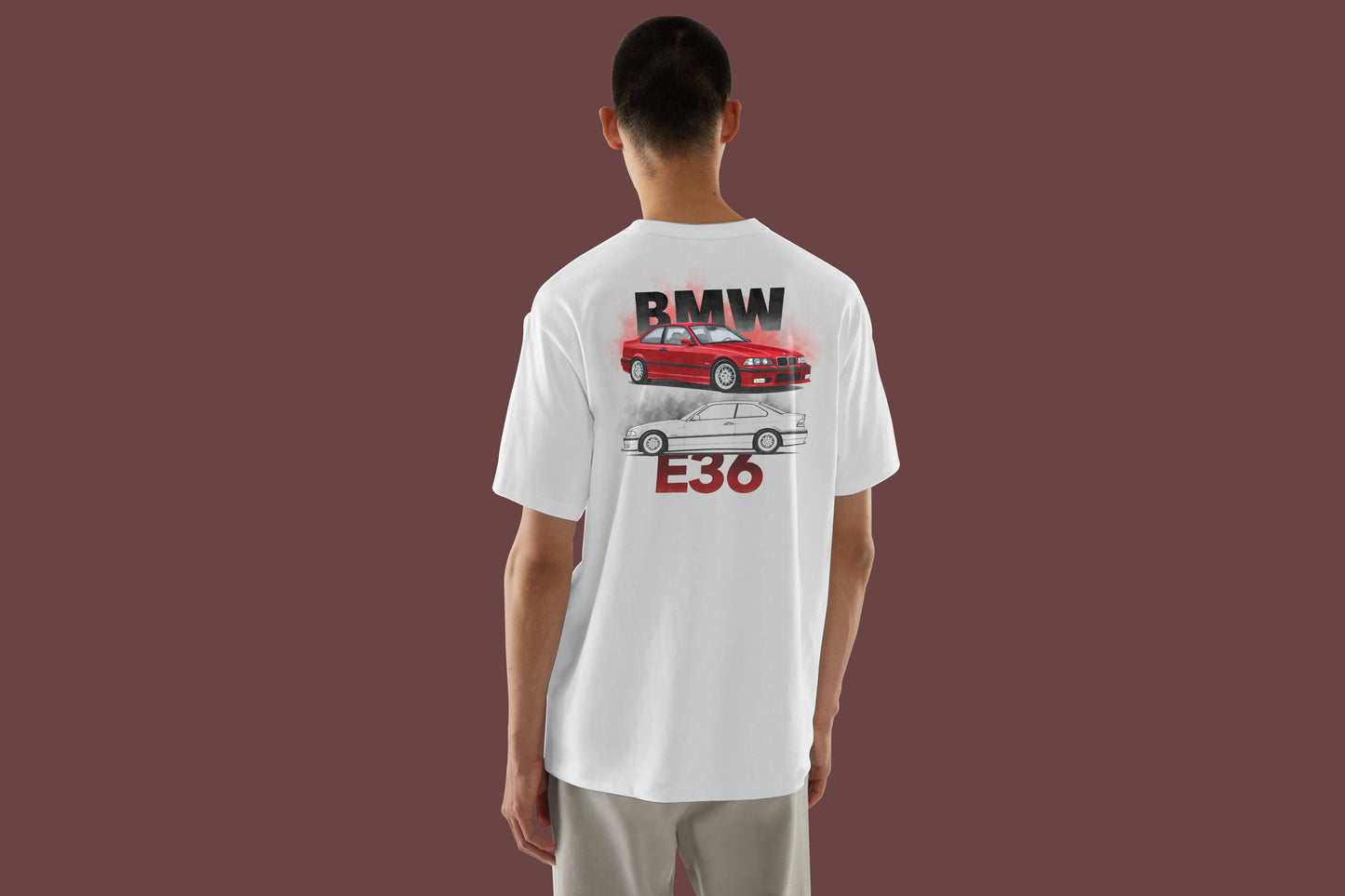 BMW E36 RED DESIGN CAR PRINT HIGH QUALITY HEAVY COTTON T-SHIRT (UNISEX)