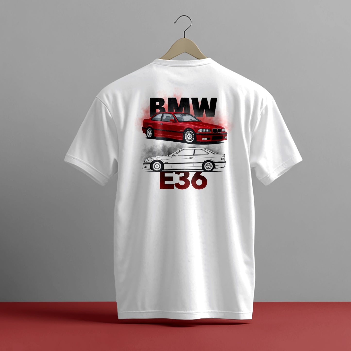 BMW E36 RED DESIGN CAR PRINT HIGH QUALITY HEAVY COTTON T-SHIRT (UNISEX)