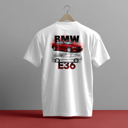 BMW E36 RED DESIGN CAR PRINT HIGH QUALITY HEAVY COTTON T-SHIRT (UNISEX)