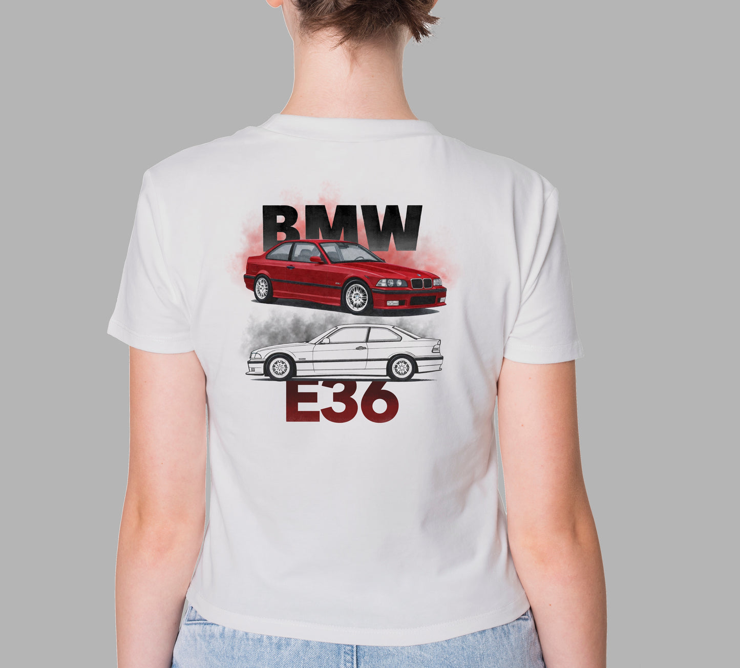 BMW E36 RED DESIGN CAR PRINT HIGH QUALITY HEAVY COTTON T-SHIRT (UNISEX)