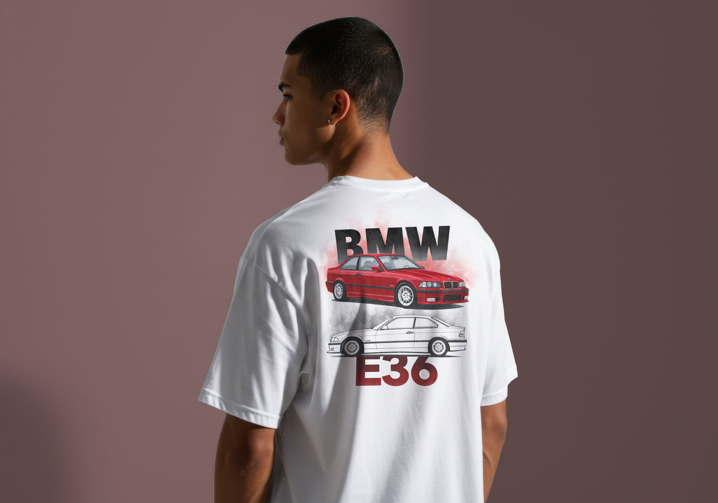 BMW E36 RED DESIGN CAR PRINT HIGH QUALITY HEAVY COTTON T-SHIRT (UNISEX)