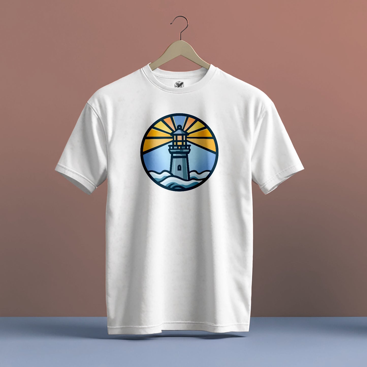 LIGHTHOUSE IN A CIRCLE GRAPHIC PRINT HIGH QUALITY HEAVY COTTON T-SHIRT (UNISEX)