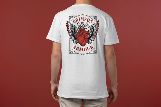 CRIMSON ARMOUR HEART DESIGN HIGH QUALITY HEAVY COTTON T-SHIRT (UNISEX)