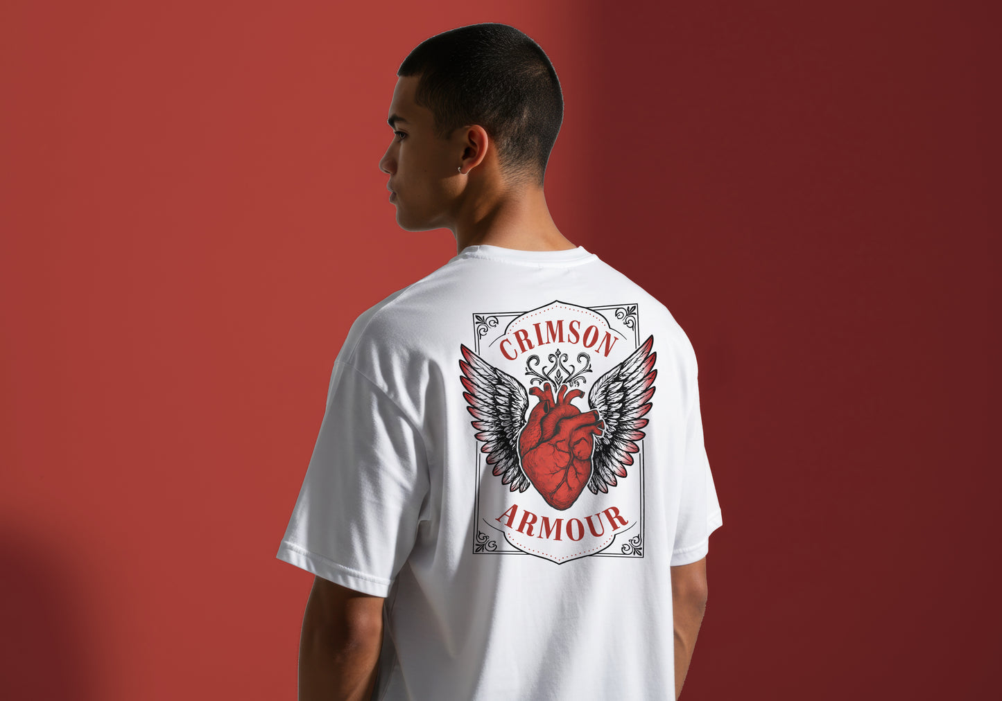 CRIMSON ARMOUR HEART DESIGN HIGH QUALITY HEAVY COTTON T-SHIRT (UNISEX)