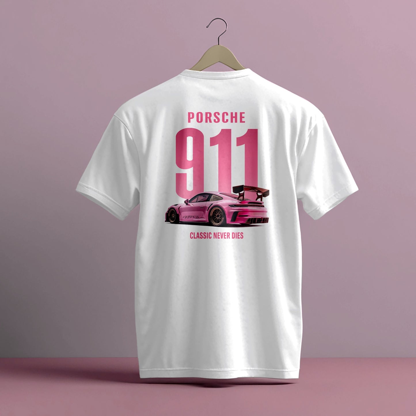 PORSCHE 911 GT3 RS PINK CAR PRINT HIGH QUALITY HEAVY COTTON T-SHIRT (UNISEX)