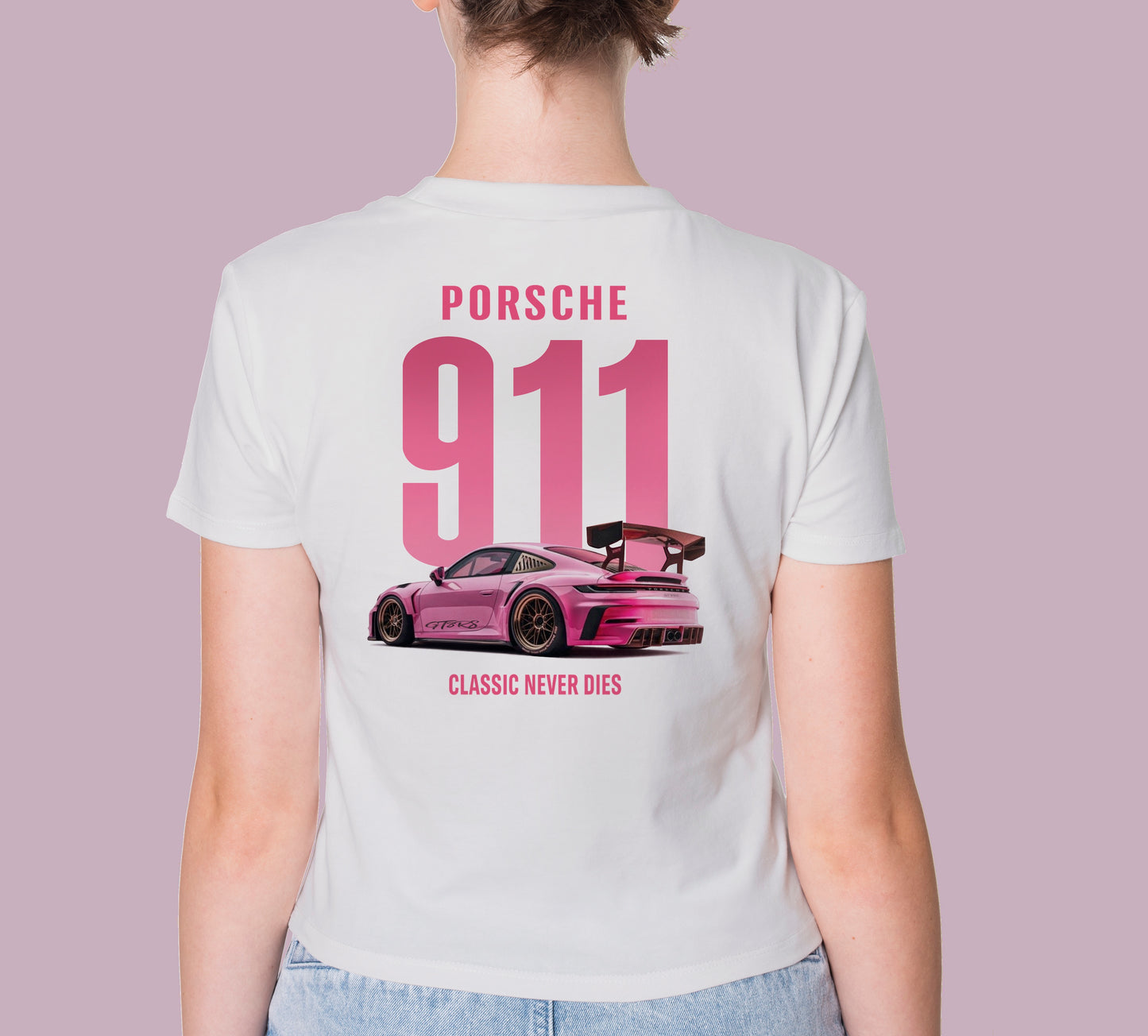 PORSCHE 911 GT3 RS PINK CAR PRINT HIGH QUALITY HEAVY COTTON T-SHIRT (UNISEX)