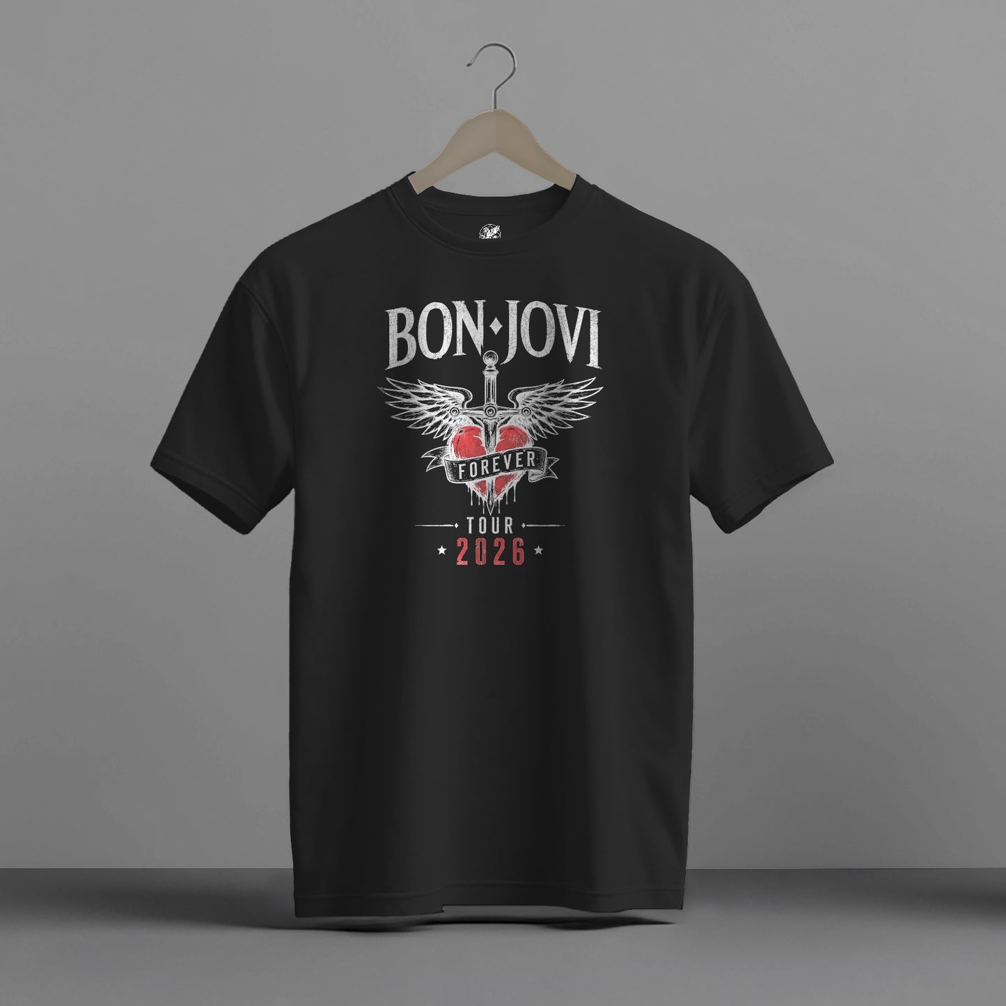 BON JOVI FOREVER TOUR 2026 HIGH QUALITY HEAVY COTTON BLACK T-SHIRT (UNISEX)