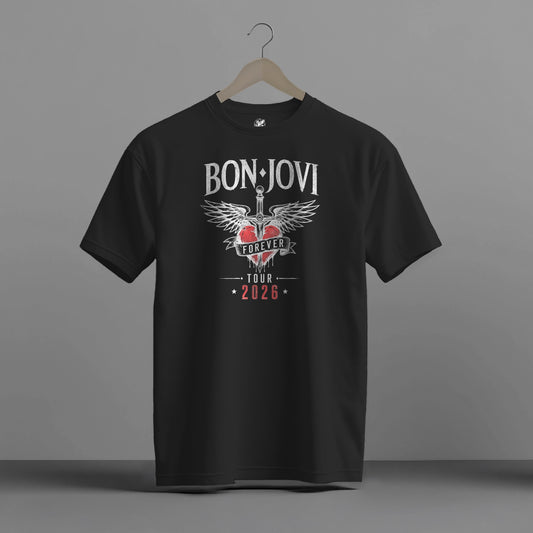BON JOVI FOREVER TOUR 2026 HIGH QUALITY HEAVY COTTON BLACK T-SHIRT (UNISEX)