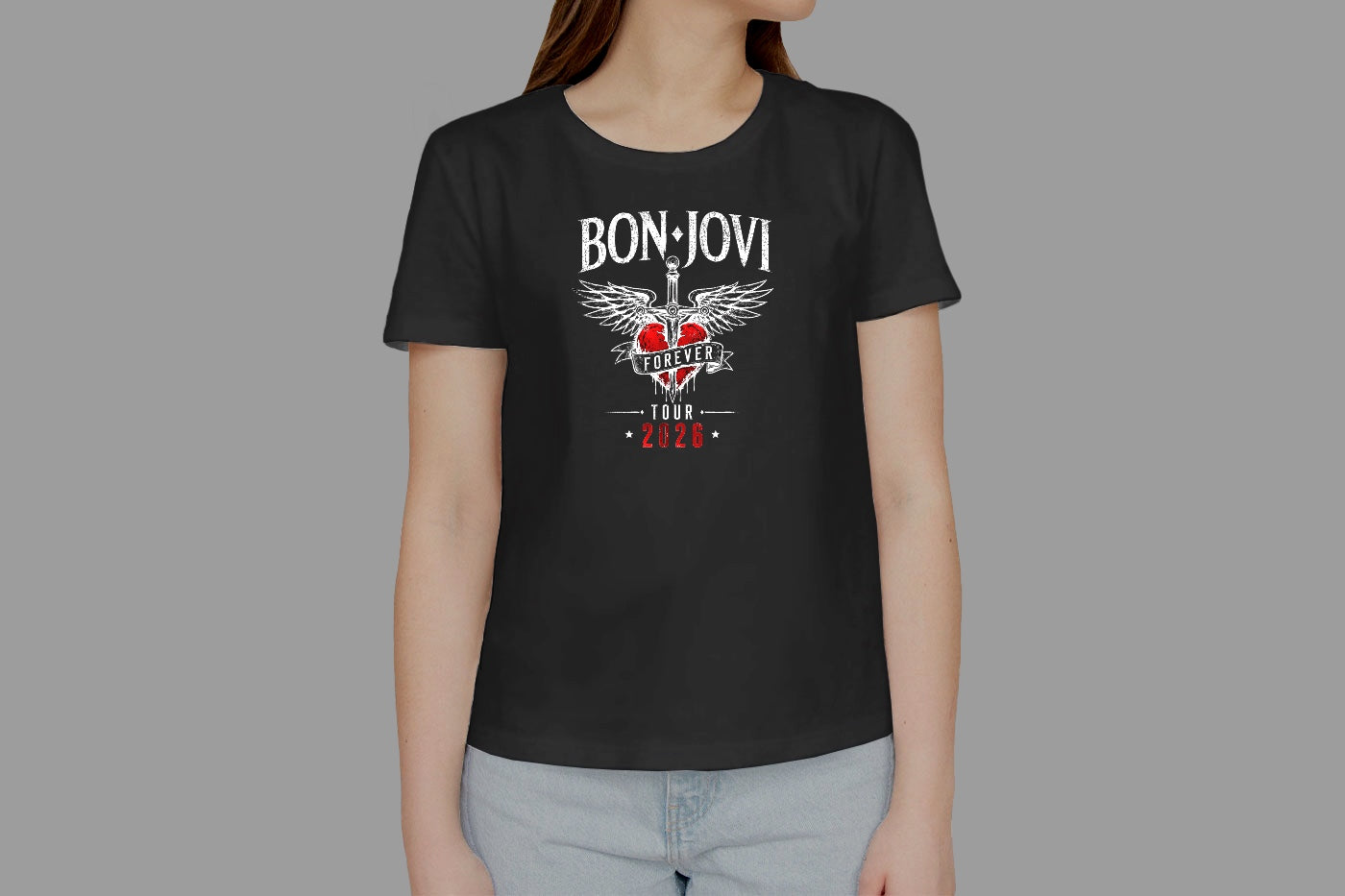 BON JOVI FOREVER TOUR 2026 HIGH QUALITY HEAVY COTTON BLACK T-SHIRT (UNISEX)