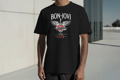 BON JOVI FOREVER TOUR 2026 HIGH QUALITY HEAVY COTTON BLACK T-SHIRT (UNISEX)