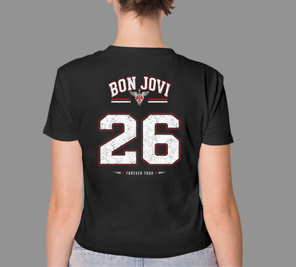 BON JOVI '26' FOREVER TOUR JERSEY STYLE HIGH QUALITY HEAVY COTTON BLACK T-SHIRT (UNISEX)