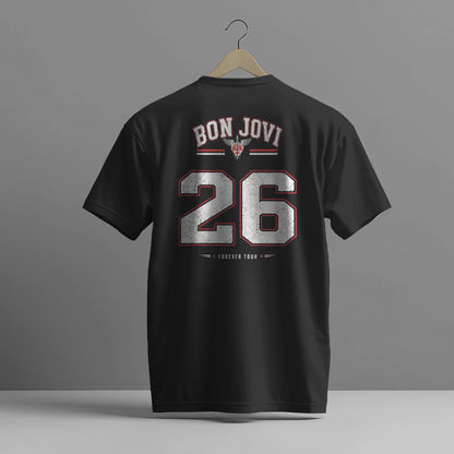 BON JOVI '26' FOREVER TOUR JERSEY STYLE HIGH QUALITY HEAVY COTTON BLACK T-SHIRT (UNISEX)