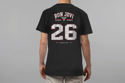 BON JOVI '26' FOREVER TOUR JERSEY STYLE HIGH QUALITY HEAVY COTTON BLACK T-SHIRT (UNISEX)