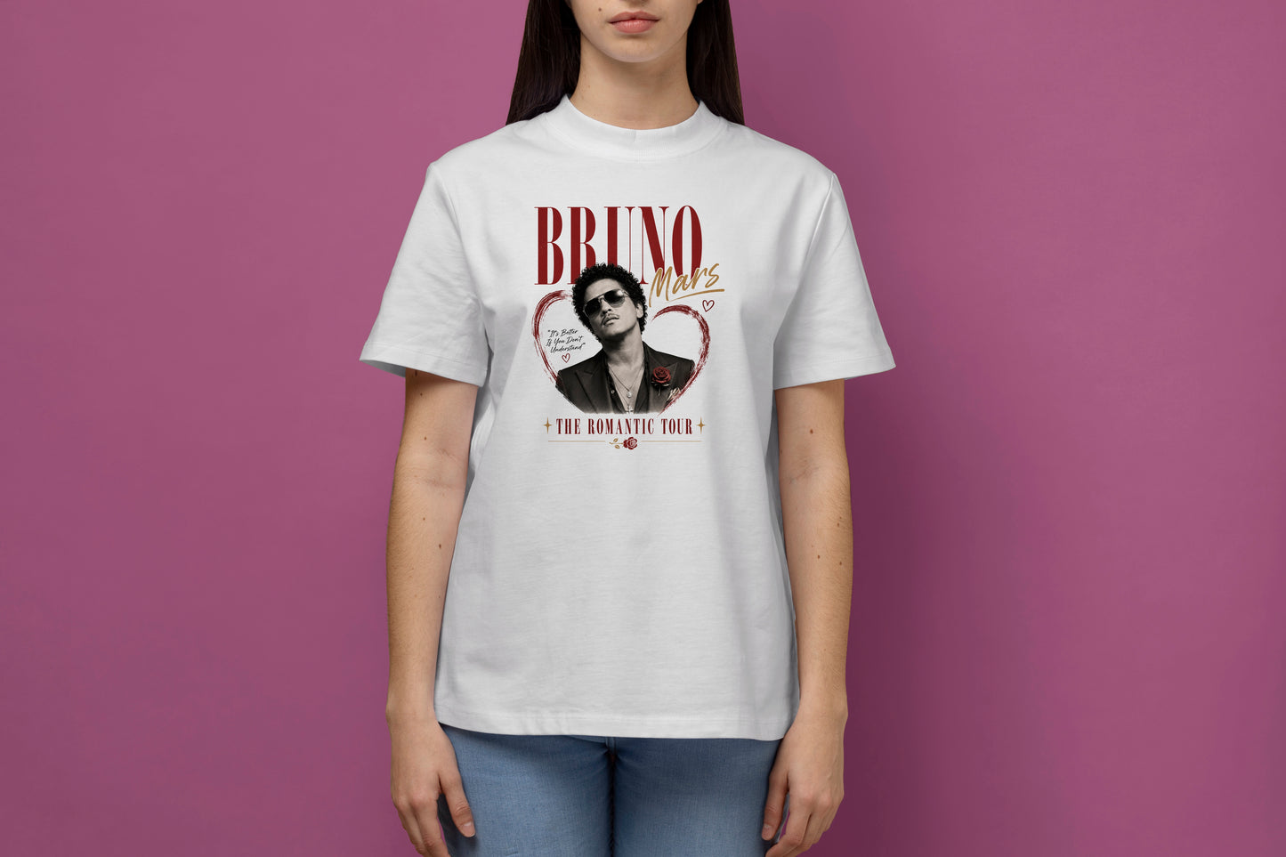 BRUNO MARS THE ROMANTIC TOUR HIGH QUALITY HEAVY COTTON T-SHIRT (UNISEX)