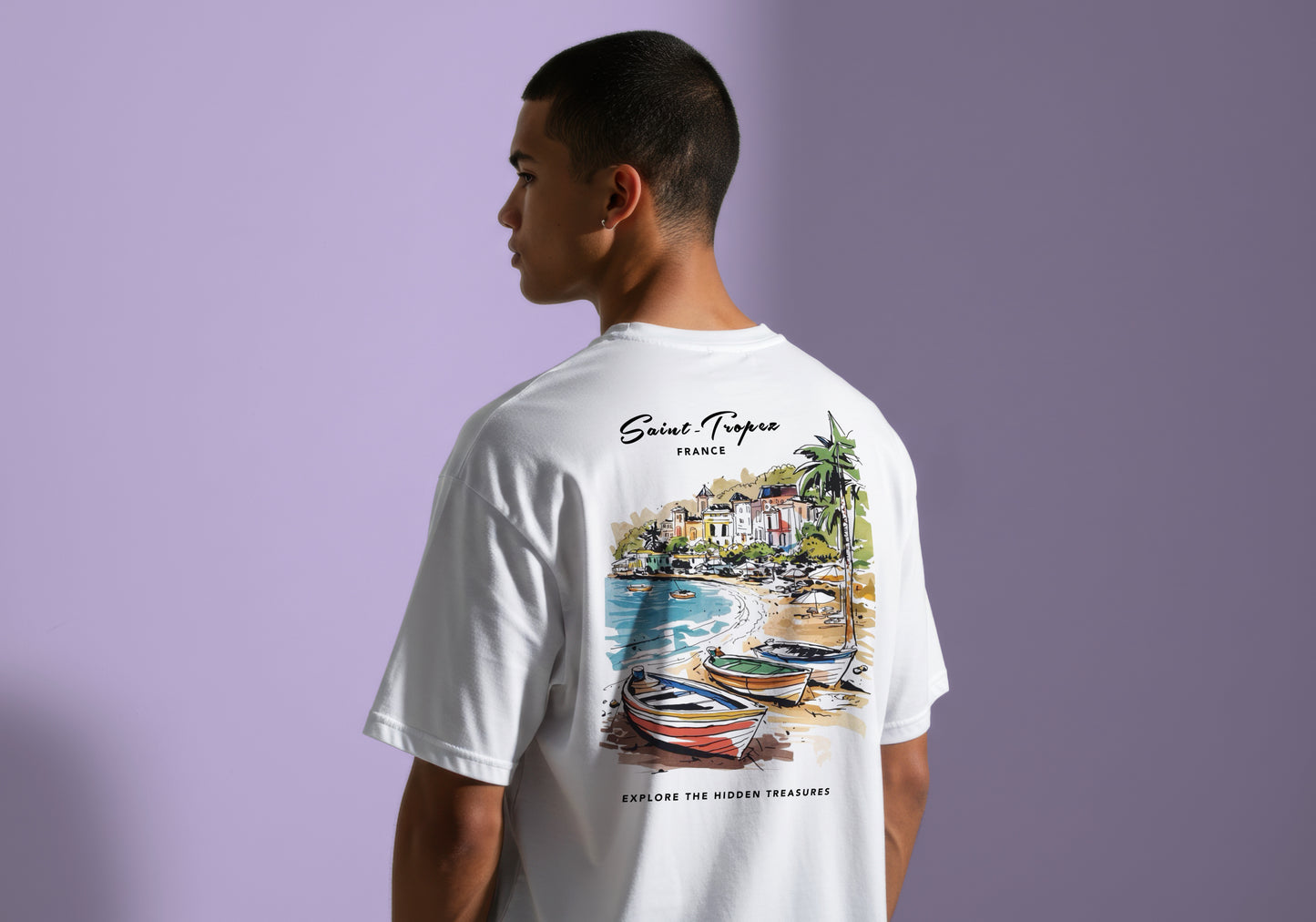 SAINT TROPEZ FRANCE COASTAL THEMED HIGH QUALITY HEAVY COTTON T-SHIRT (UNISEX)