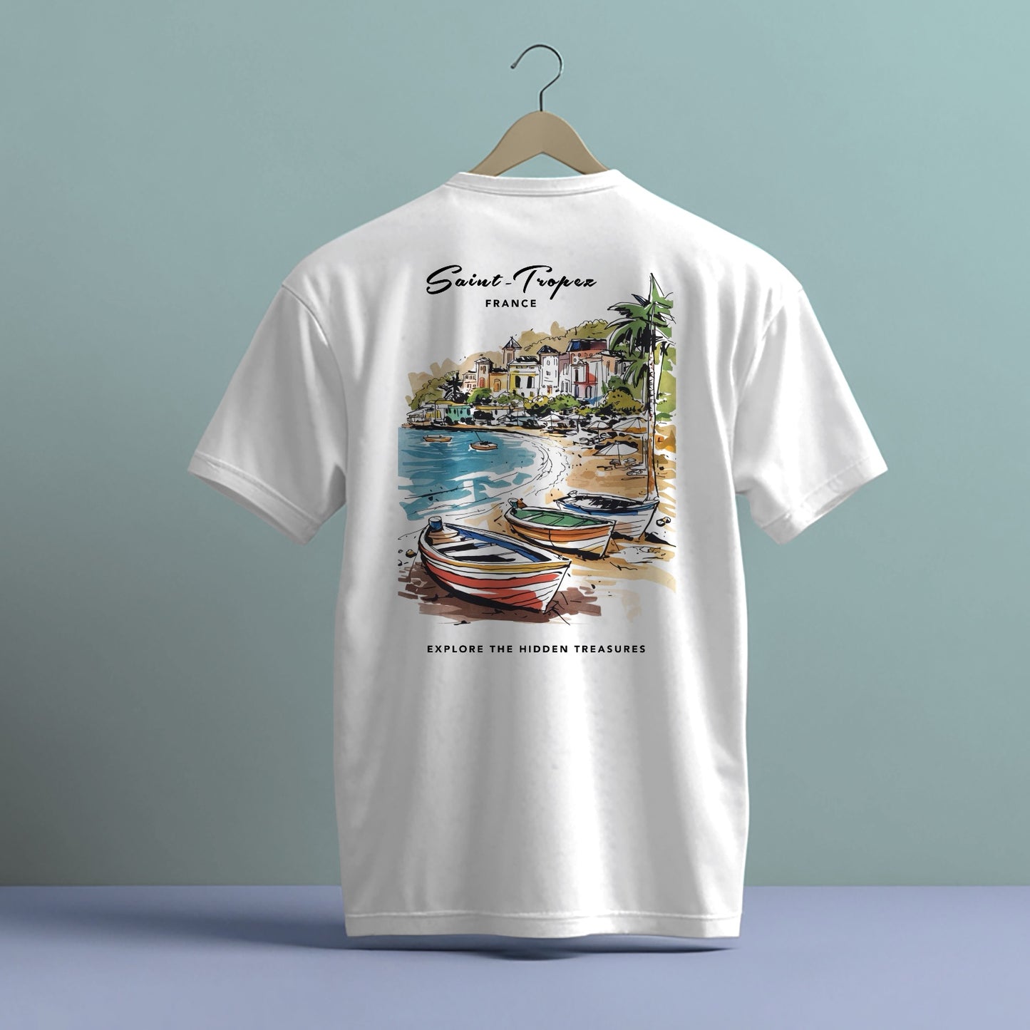 SAINT TROPEZ FRANCE COASTAL THEMED HIGH QUALITY HEAVY COTTON T-SHIRT (UNISEX)