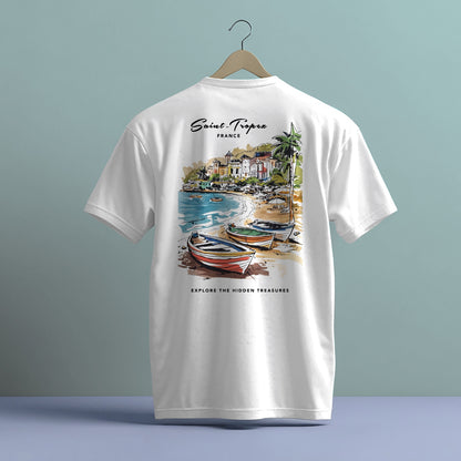 SAINT TROPEZ FRANCE COASTAL THEMED HIGH QUALITY HEAVY COTTON T-SHIRT (UNISEX)